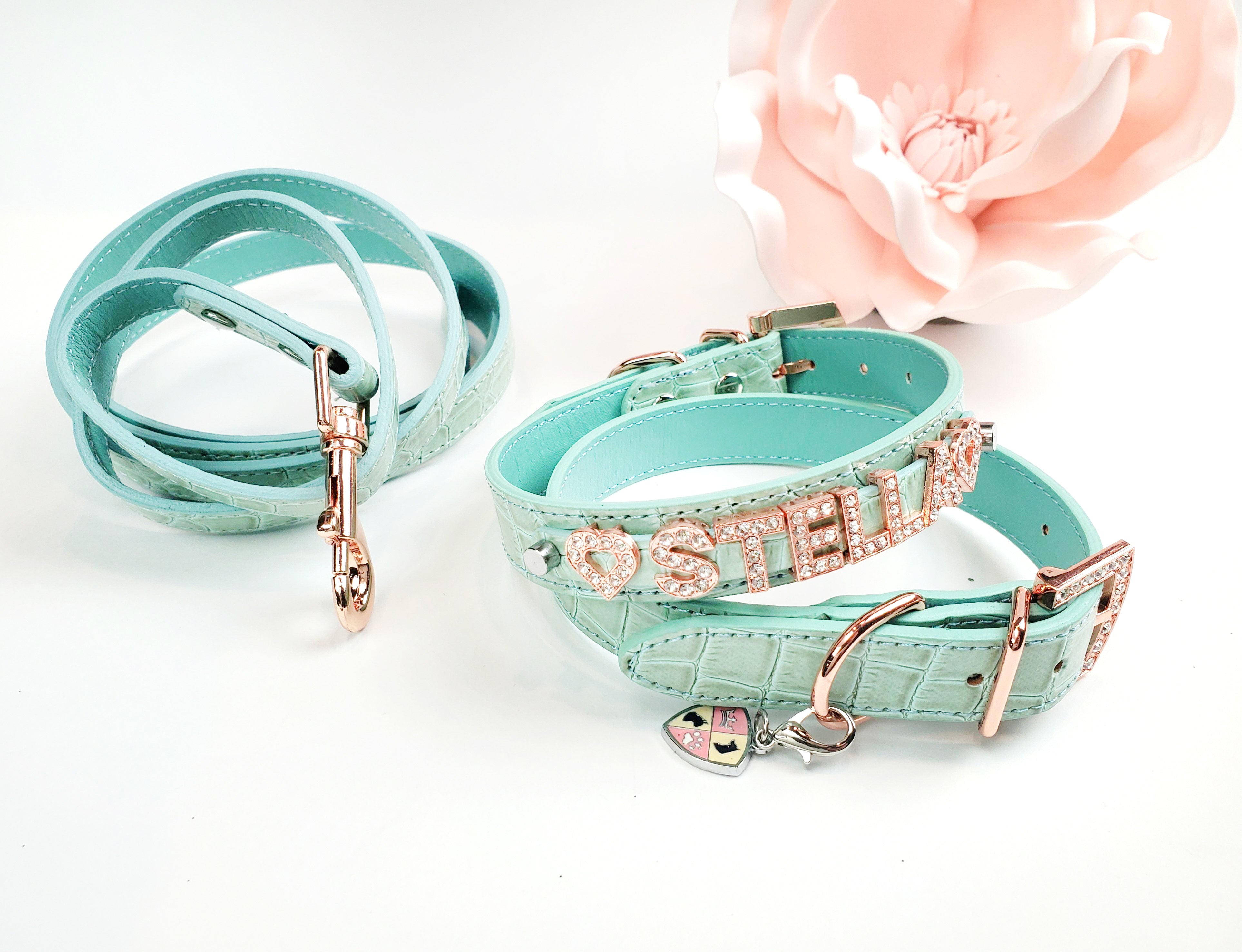Mint Croc with rose gold Pet Collar